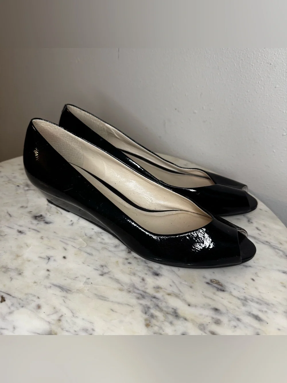 Talbots Wedges Size 9 black Patent Leather Made in Brazil